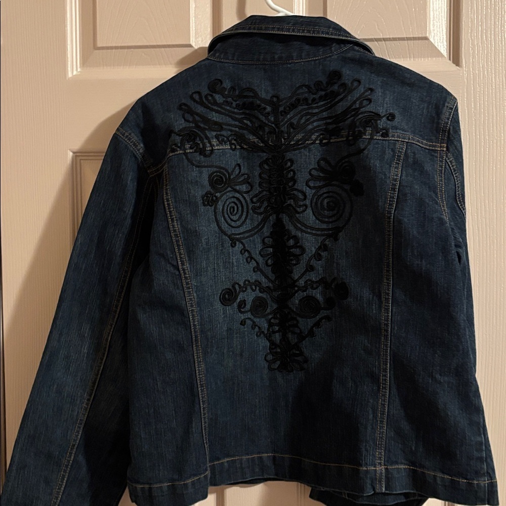 Chico's Dark Blue Embroidered Jean Jacket - Picture 3 of 4